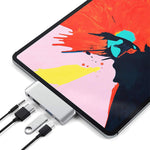 The 4-in-1 USB-C Hub turns one USB-C into 4 ports on the iPad Pro. This consists of an auxiliary port, HDMI port, USB, and USB-C.